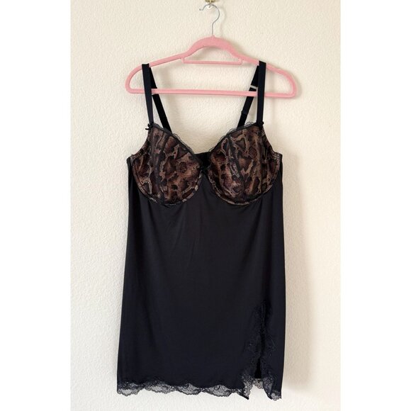 Cacique Women's Plus Size Adjustable Black Lace Slip Lingerie Size 44DD - Picture 1 of 7